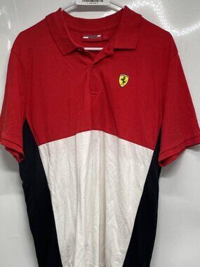 Puma Scuderia Ferrari F1 Racing Team Polo Shirt Red White Short Sleeve Men's L